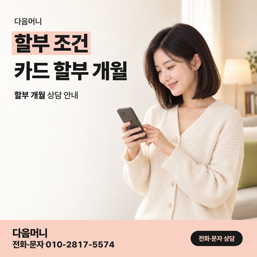 다음머니 울산카드깡 카드마다 다른 할부 개월과 매달 결제 금액